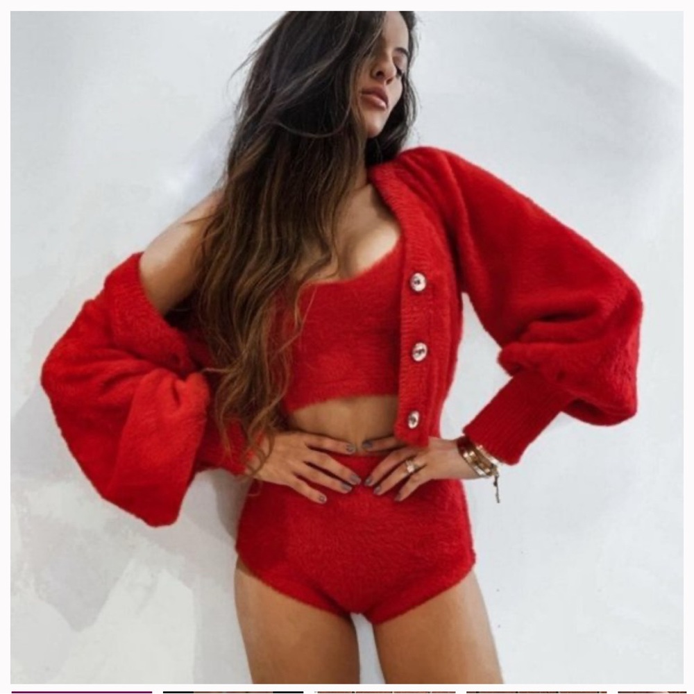 For Love & Lemons Fiona Cardigan in Vibrant Red